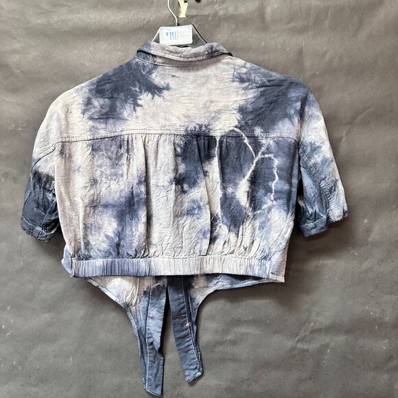Med Ref Tie Dye Lace Black Blue Size Small Long Sleeve Top Jacket Bolero Cropped - Picture 3 of 5